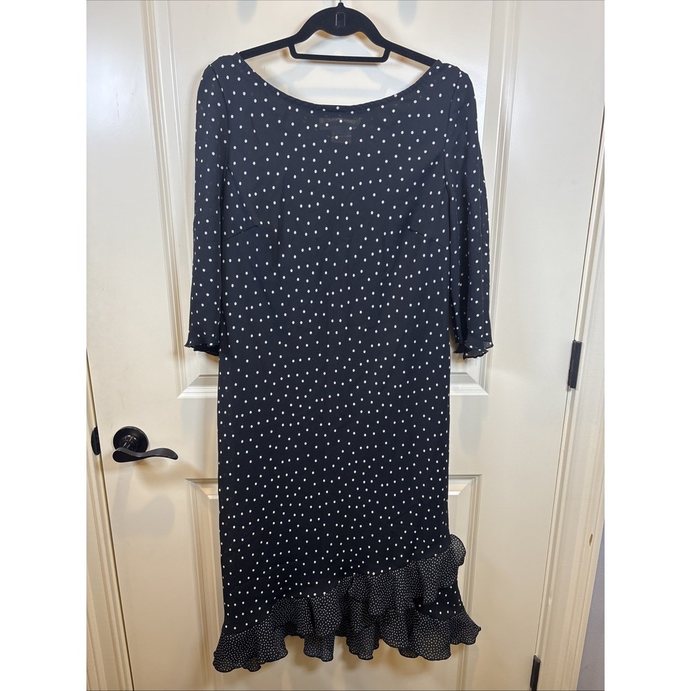 Jessica Howard Dress Size 16 Black White Polka Dot 3/4 Sleeves Tiered Ruffle Hem